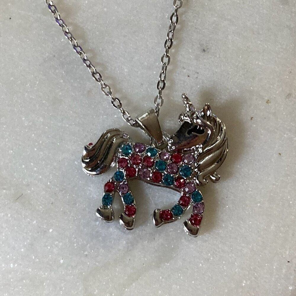 Multi colored gem cz unicorn necklace